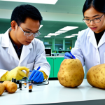 **Gambar 1: Inovasi di Makmal Malaysia**
    "A bright, futuristic biotechnology laboratory scene set within a modern Malaysian university. Diverse Malaysian scientists, including young researchers, are focused on experiments with bio-batteries. Highlight a close-up of electrodes inserted into organic matter like a potato or fruit, powering a small, glowing LED. The lab should feature sleek, clean design with subtle hints of Malaysian architectural motifs or cultural elements in the background. Emphasize a sense of scientific discovery, innovation, and natural light. High detail, realistic rendering, optimistic color palette."