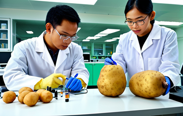 **Gambar 1: Inovasi di Makmal Malaysia**
    "A bright, futuristic biotechnology laboratory scene set within a modern Malaysian university. Diverse Malaysian scientists, including young researchers, are focused on experiments with bio-batteries. Highlight a close-up of electrodes inserted into organic matter like a potato or fruit, powering a small, glowing LED. The lab should feature sleek, clean design with subtle hints of Malaysian architectural motifs or cultural elements in the background. Emphasize a sense of scientific discovery, innovation, and natural light. High detail, realistic rendering, optimistic color palette."