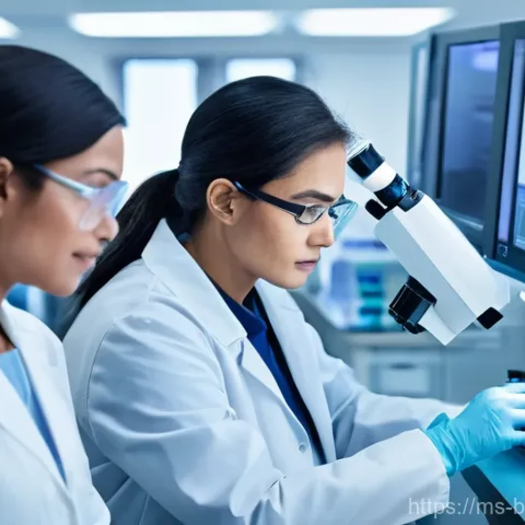 의약품 특허 만료 - **Prompt:** A diverse group of scientists, both male and female, in a modern, brightly lit pharmaceu...