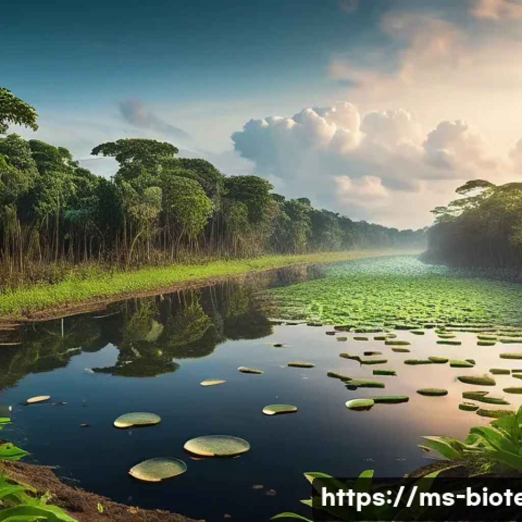 미생물 기반 청정기술 - **The Unsung Heroes of Environmental Restoration**
    A vibrant, dynamic scene depicting a polluted...