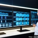 바이오인포매틱스 - A modern Malaysian hospital genetics lab scene featuring diverse healthcare professionals including ...