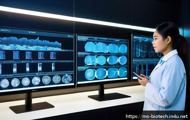 바이오인포매틱스 - A modern Malaysian hospital genetics lab scene featuring diverse healthcare professionals including ...